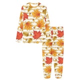 Maple leaf oak leaf acorns beige striped backgroun Women's All Over Print Pajama Set