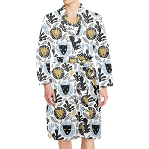 Lion Pattern Print Design 05 Men's Long Sleeve Belted Night Robe