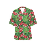 Watermelons tropical palm leaves pattern backgroun Women's All Over Print Hawaiian Shirt