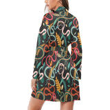 Colorful snake plant pattern Women's Long Sleeve Belted Night Robe
