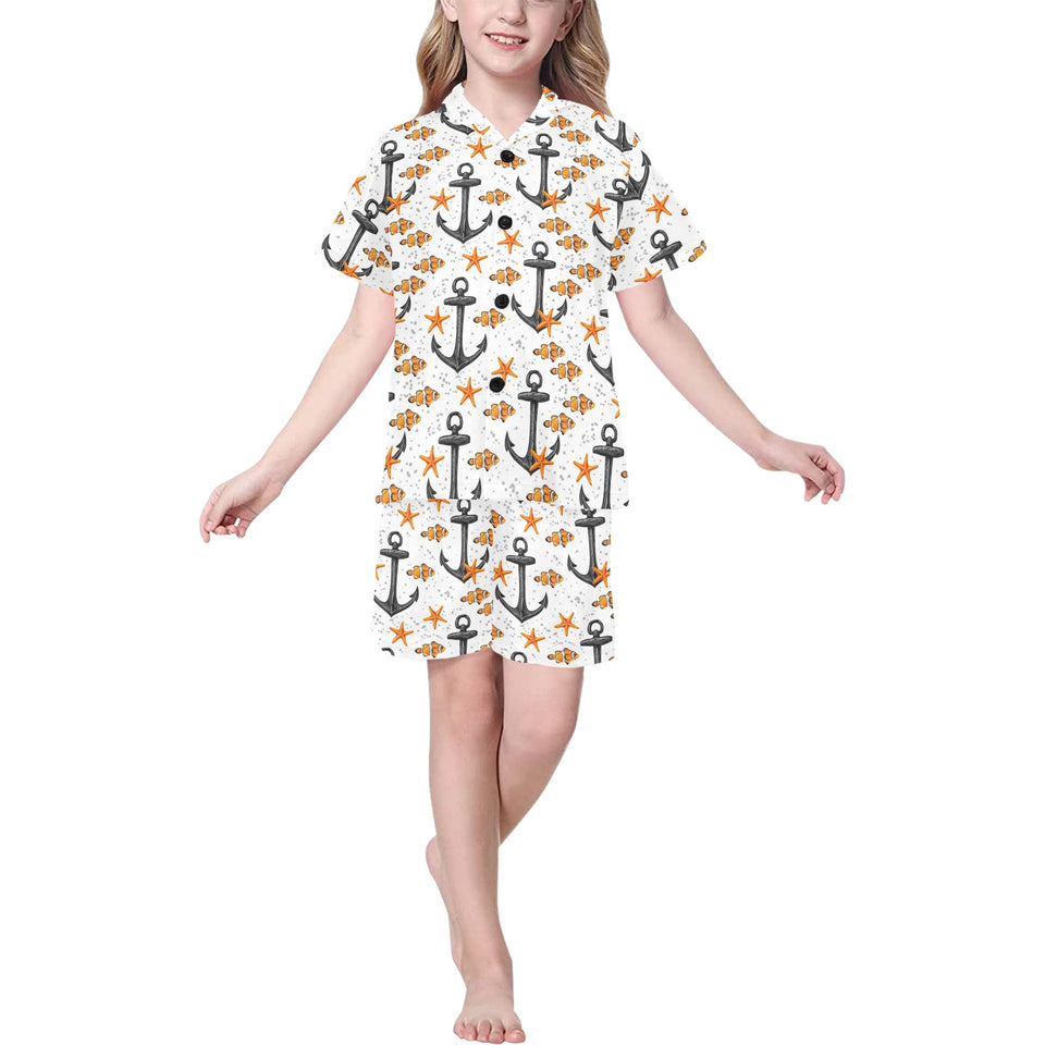 Clown Fish Pattern Print Design 02 Kids' Boys' Girls' V-Neck Short Pajama Set