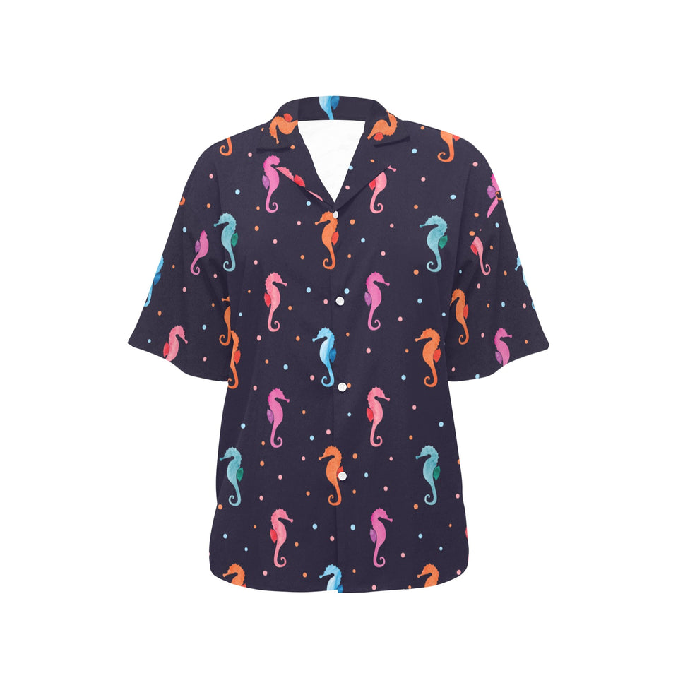 Watercolor colorful seahorse pattern Women's All Over Print Hawaiian Shirt