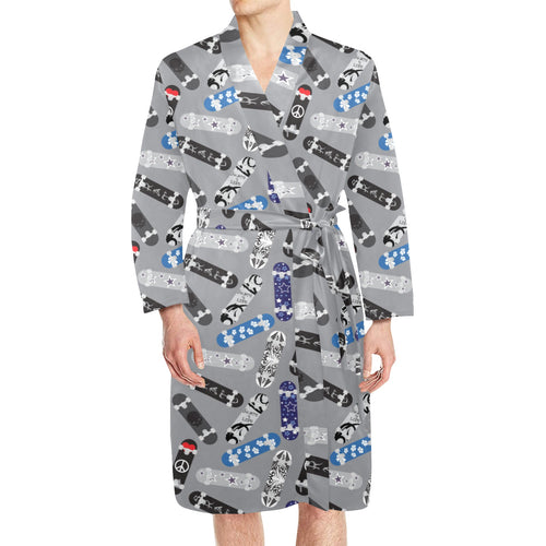 Skate Board Pattern Print Design 03 Men's Long Sleeve Belted Night Robe