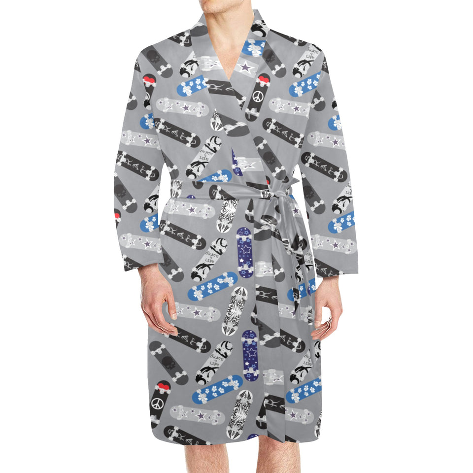Skate Board Pattern Print Design 03 Men's Long Sleeve Belted Night Robe
