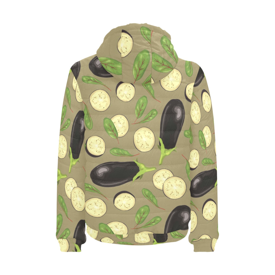 Eggplant Pattern Print Design 02 Men's Padded Hooded Jacket