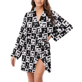 Music Notes Pattern Print Design 01 Women's Long Sleeve Belted Night Robe