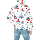 Cute color paper sailboat pattern Men's Padded Hooded Jacket