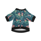heliconia flowers, palm and monstera leaves on bla All Over Print Pet Dog Round Neck Fuzzy Shirt
