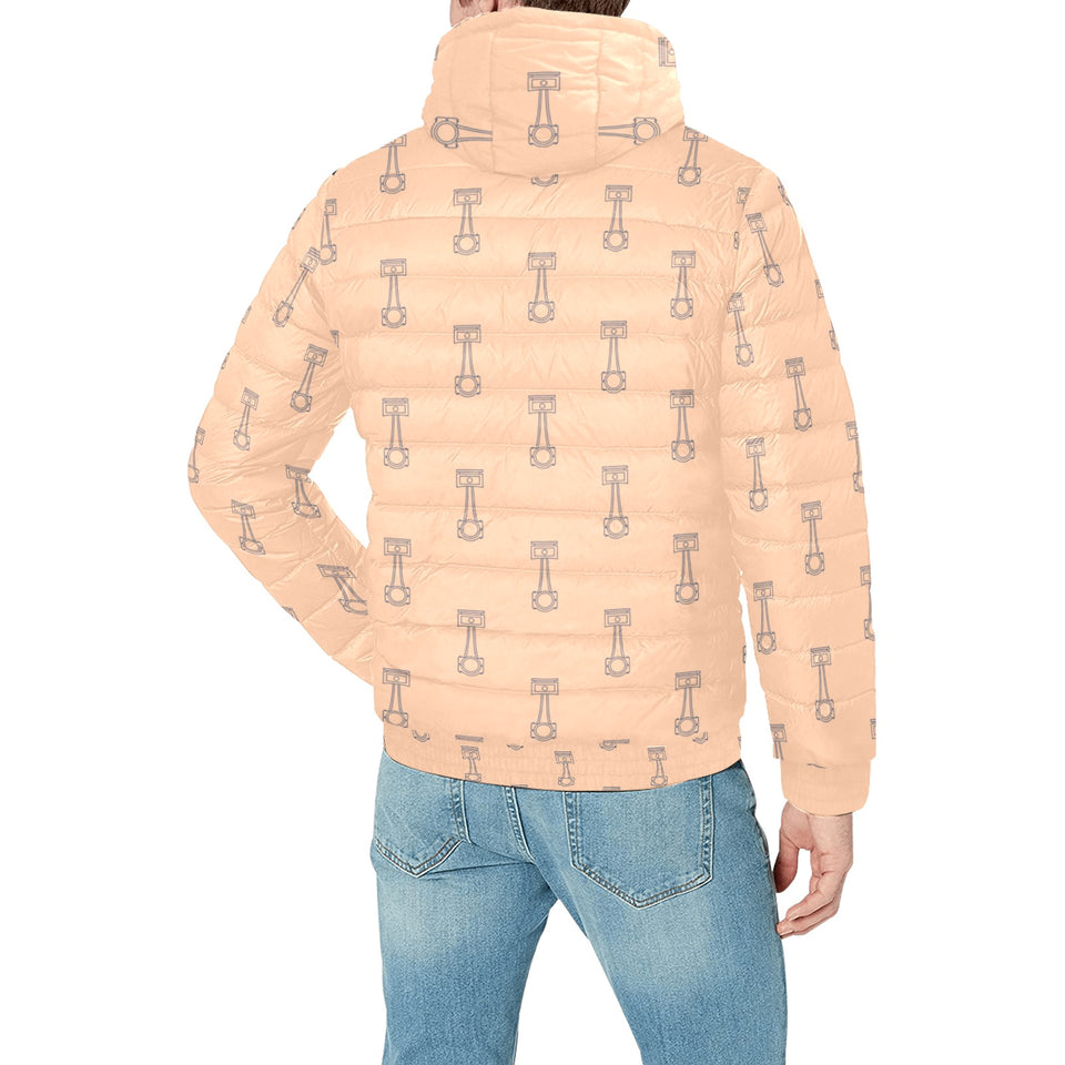 Engine Piston Cream Background Pattern Design 04 Men's Padded Hooded Jacket