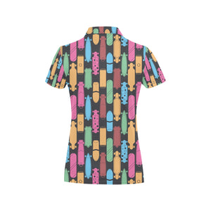 Skate Board Pattern Print Design 02 Women's All Over Print Polo Shirt