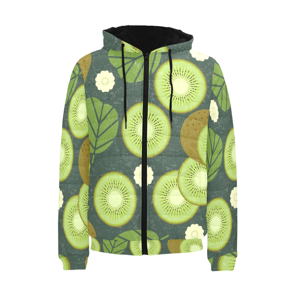 Whole sliced kiwi leave and flower Men's Padded Hooded Jacket