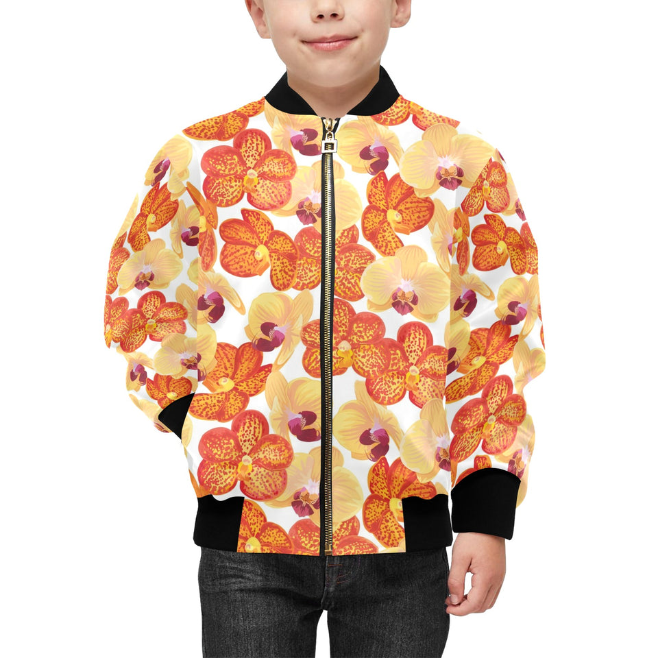 Orange yellow orchid flower pattern background Kids' Boys' Girls' Bomber Jacket