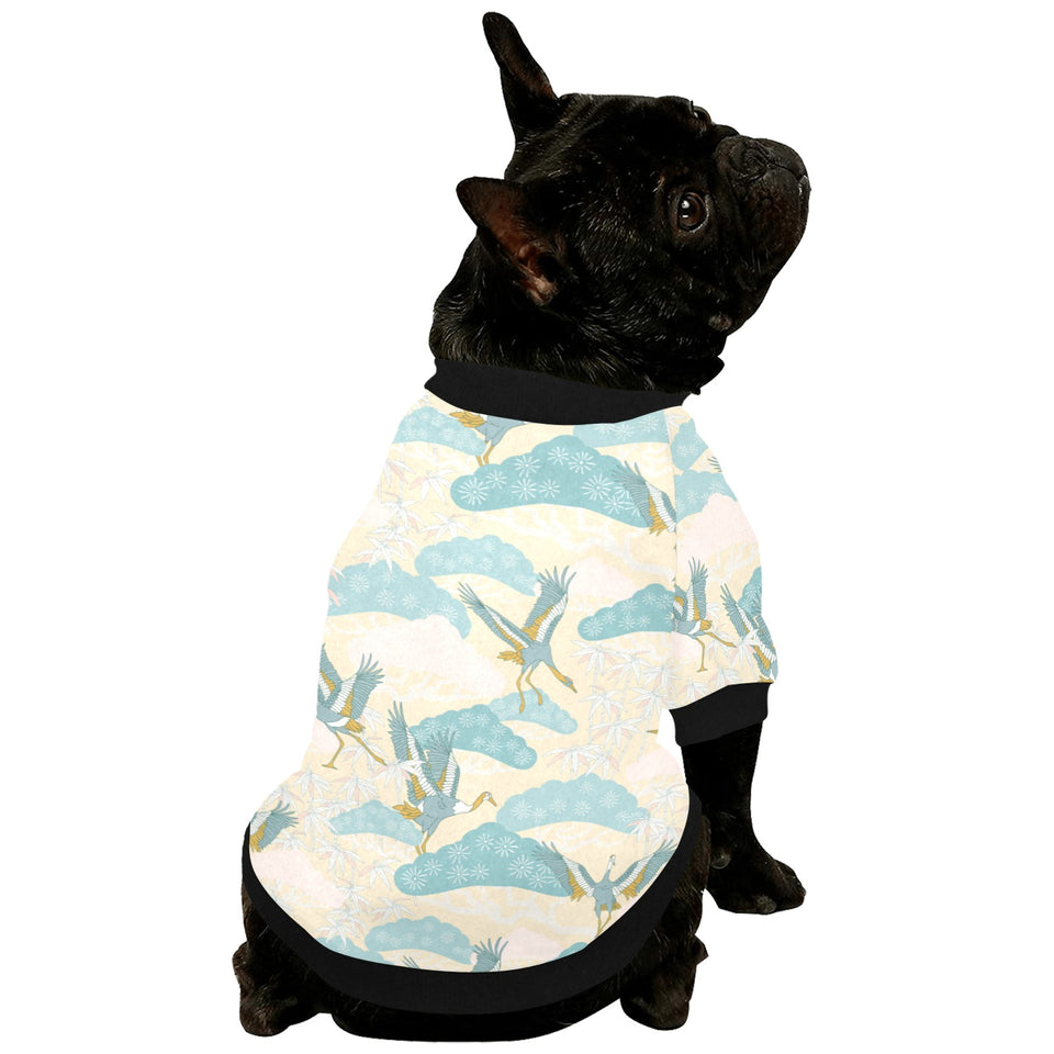 Bonsai bamboo stork japanese pattern cream theme All Over Print Pet Dog Round Neck Fuzzy Shirt