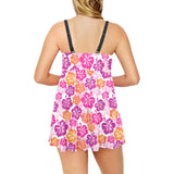 Hibiscus Pattern Print Design 01 Chest Sexy Pleated Two Piece Swim Dress