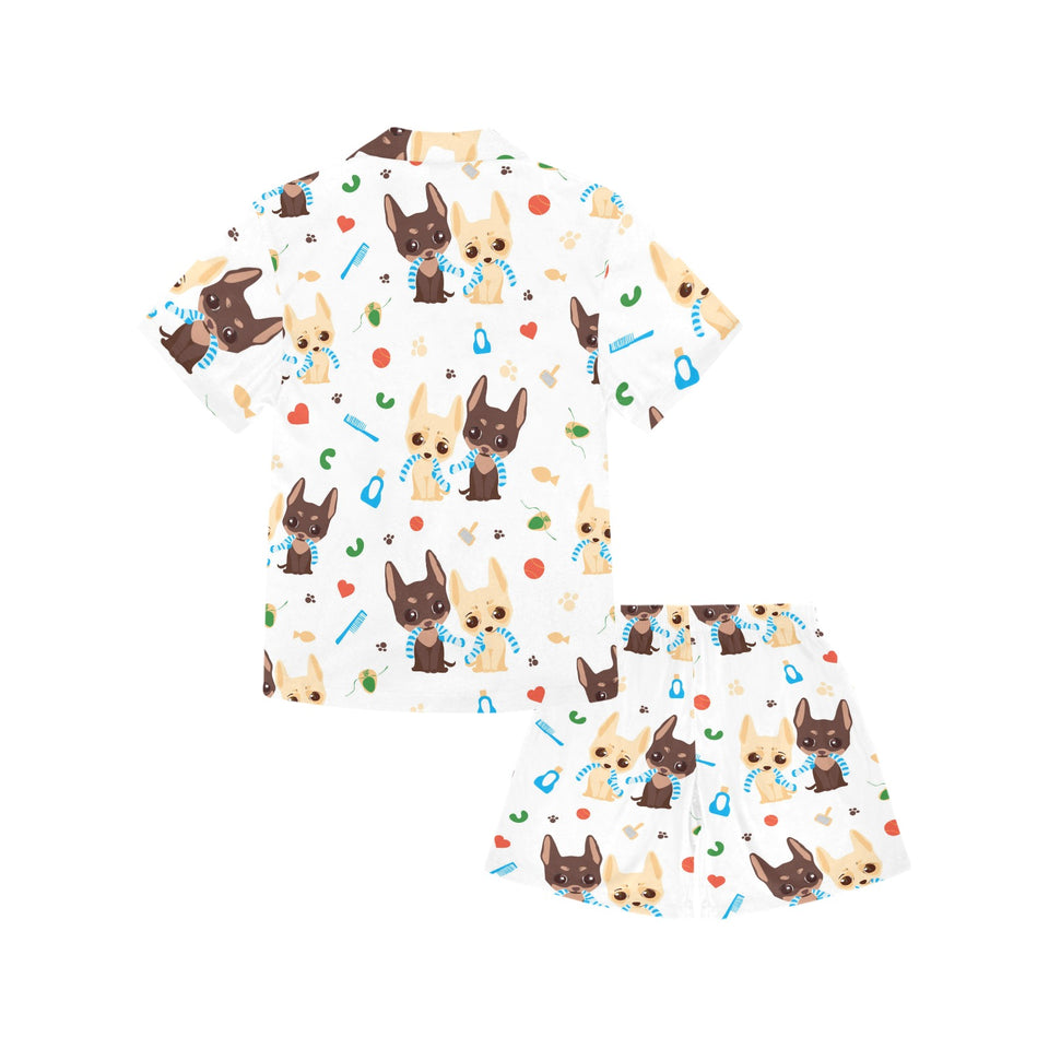 Cute Chihuahua dog pattern Kids' Boys' Girls' V-Neck Short Pajama Set