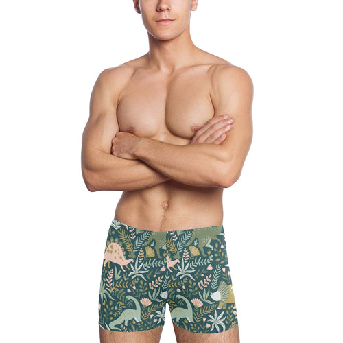 dinosaurs tropical leaves flower pattern Men's Swimming Trunks