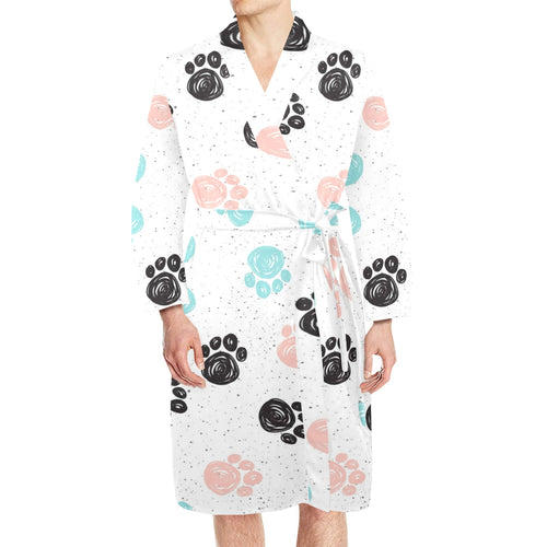 Dog Paws Pattern Print Design 04 Men's Long Sleeve Belted Night Robe