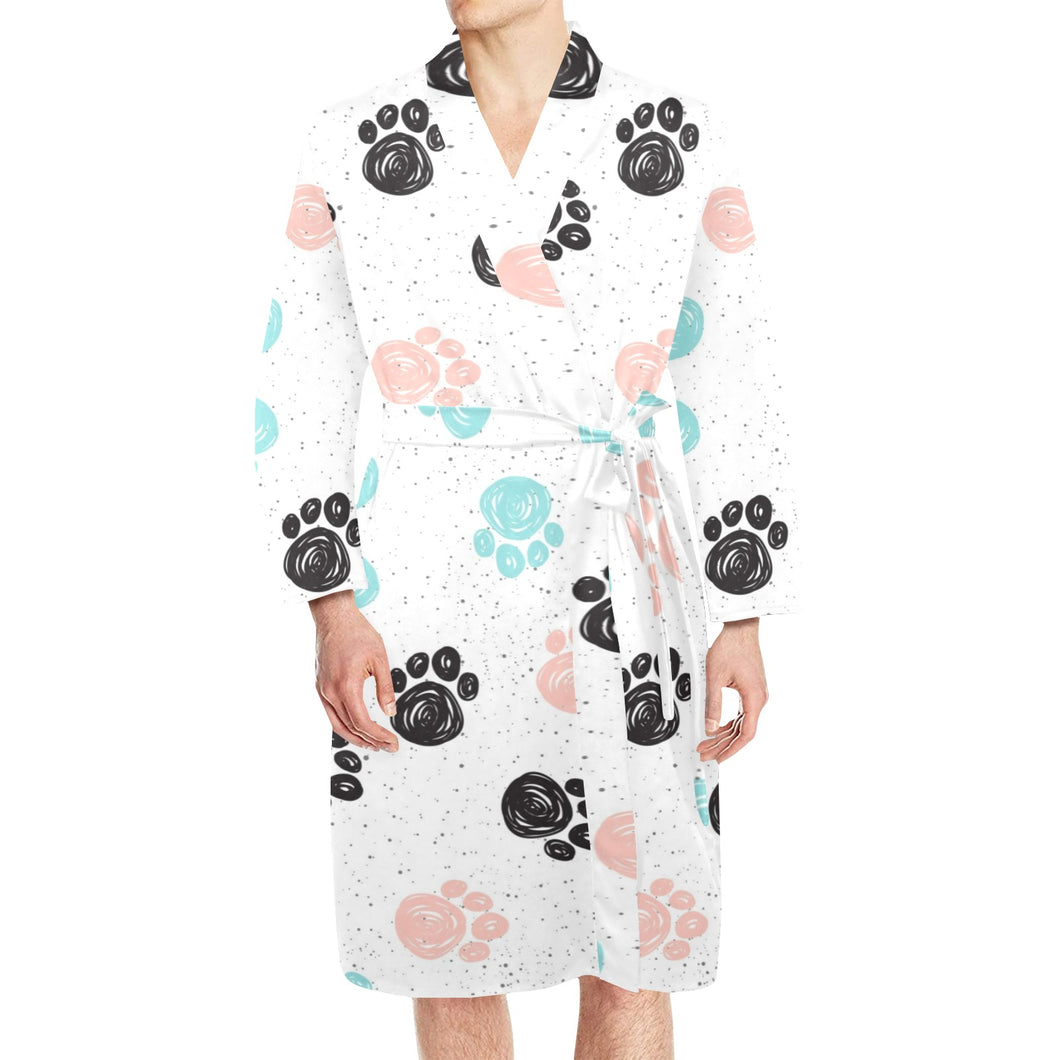 Dog Paws Pattern Print Design 04 Men's Long Sleeve Belted Night Robe