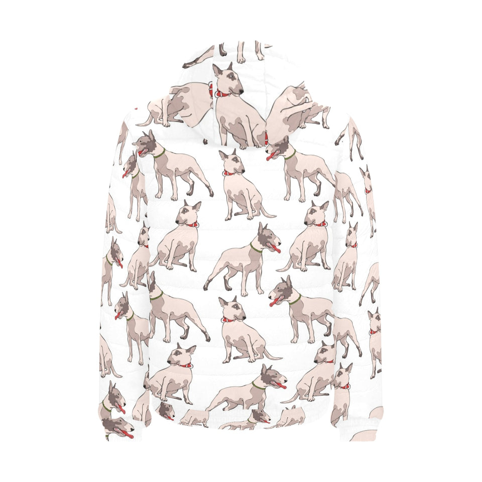 Bull Terrier Pattern Print Design 04 Men's Padded Hooded Jacket
