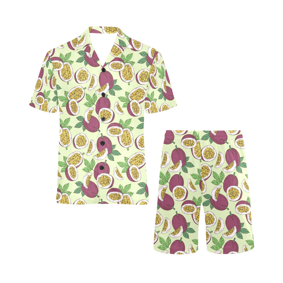 Paassion fruit pattern Men's V-Neck Short Pajama Set