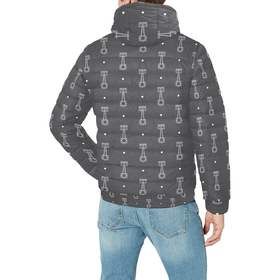 Engine Piston Black Background Pattern Design 02 Men's Padded Hooded Jacket