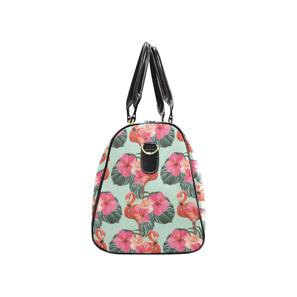Beautiful flamingo tropical palm leaves hibiscus p Travel Bag