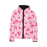 cherry flower pattern pink background Kids' Boys' Girls' Padded Hooded Jacket