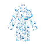 Watercolor dolphin pattern Women's Long Sleeve Belted Night Robe