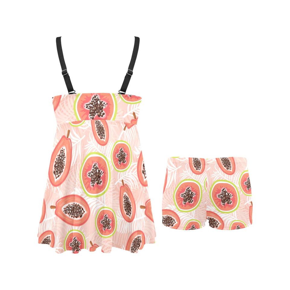 papaya leaves pattern Chest Sexy Pleated Two Piece Swim Dress