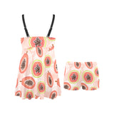 papaya leaves pattern Chest Sexy Pleated Two Piece Swim Dress