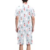 Snowman christmas tree snow gray background Men's V-Neck Short Pajama Set