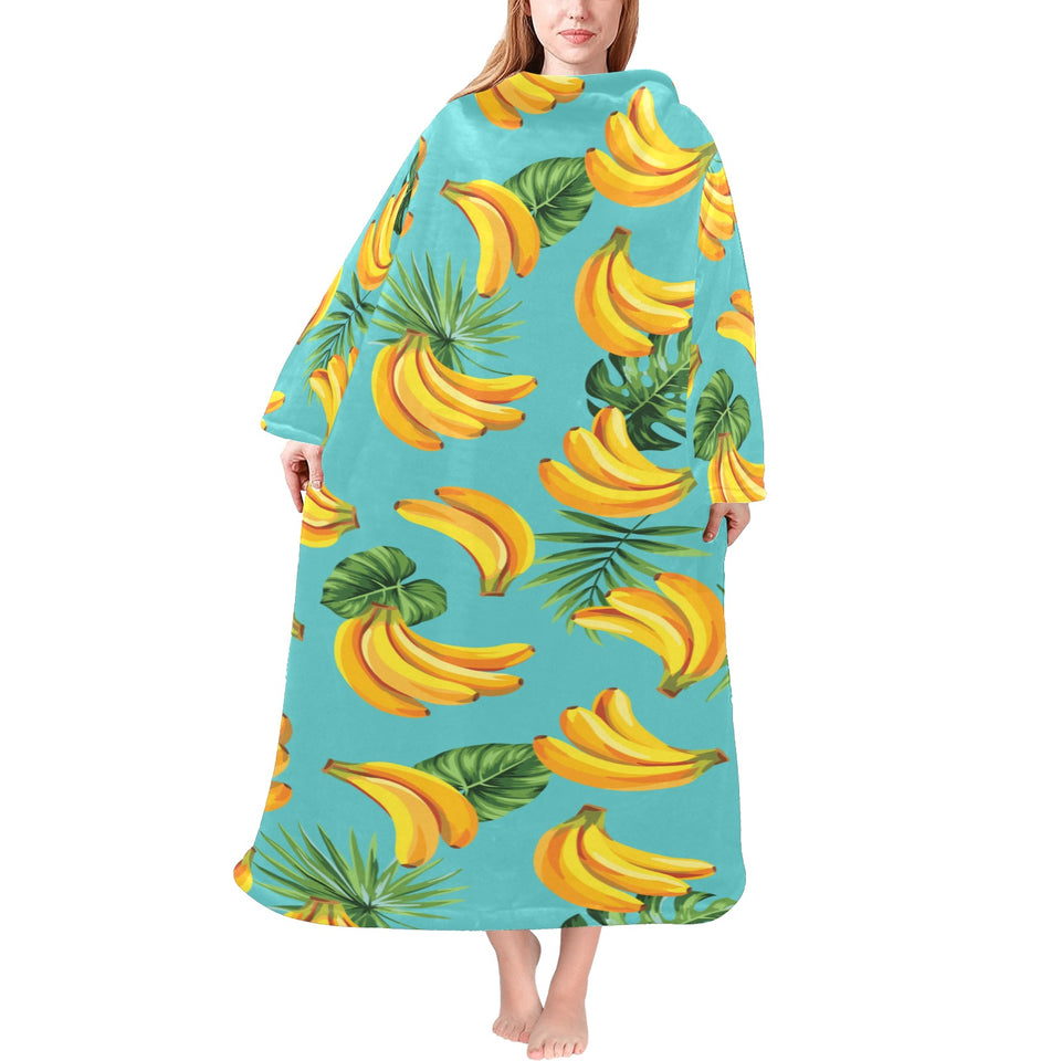 Banana Palm Leaves pattern background Blanket Robe with Sleeves