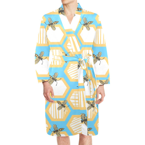 Bee honeycomb pattern Men's Long Sleeve Belted Night Robe