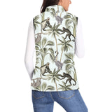Monkey sloth lemur palm trees pattern Women's Padded Vest