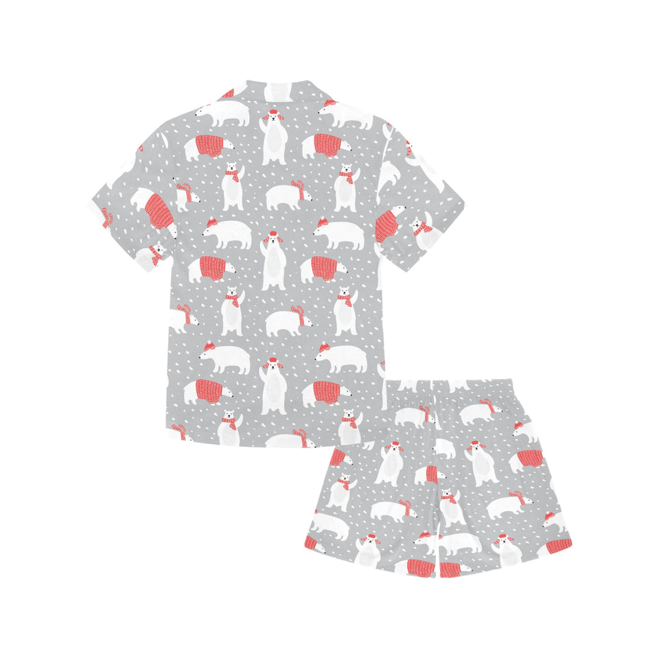 Cute polar bear christmas snow pattern Kids' Boys' Girls' V-Neck Short Pajama Set