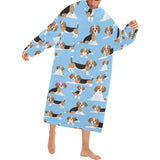 Beagle dog blue background pattern Blanket Robe with Sleeves