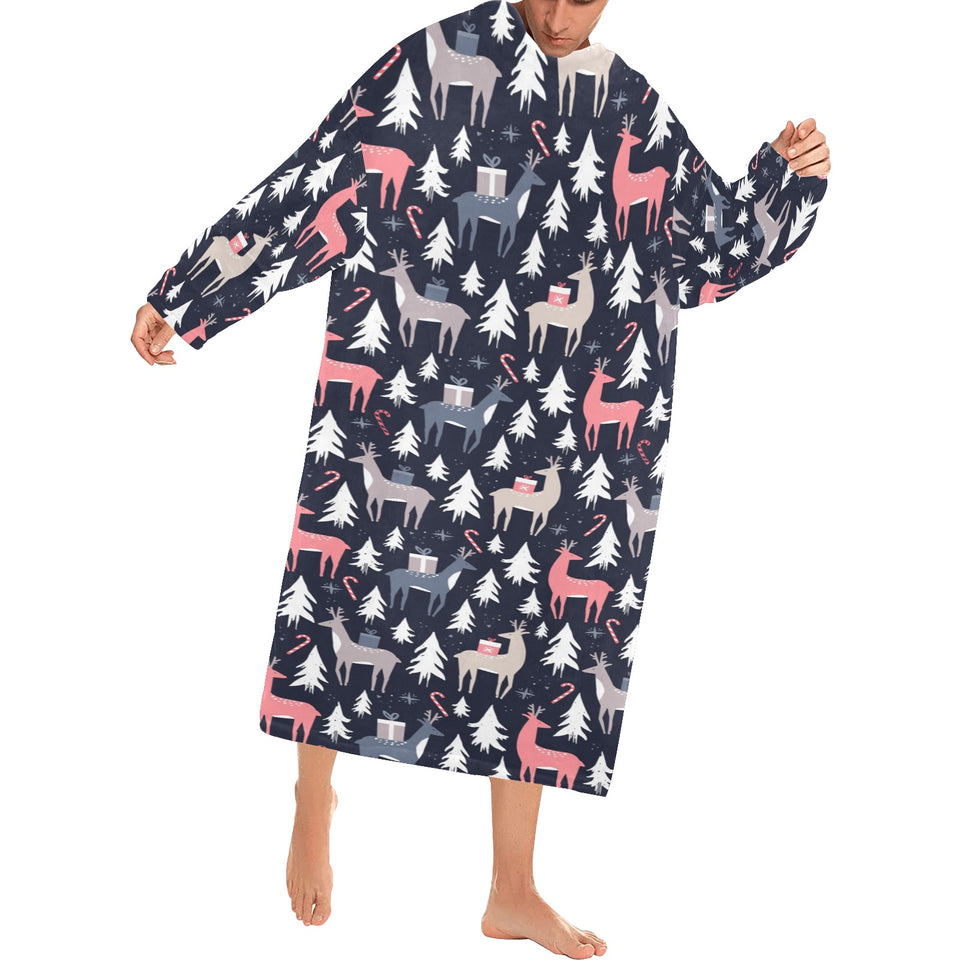 Deers Winter Christmas pattern Blanket Robe with Sleeves