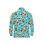 Cute sea otters fishe sea urchin pattern Men's Long Sleeve Polo Shirt