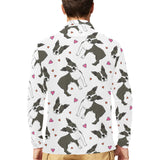 Boston terrier dog hearts vector pattern Men's Long Sleeve Polo Shirt