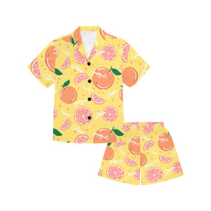 Grapefruit yellow background Kids' Boys' Girls' V-Neck Short Pajama Set