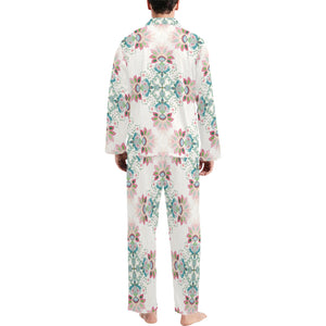 Square floral indian flower pattern Men's Long Pajama Set
