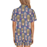Sugar skull flower pattern Women's V-Neck Short Pajama Set