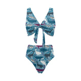 Whale design pattern Chest Bowknot High Waisted Bikini Swimsuit