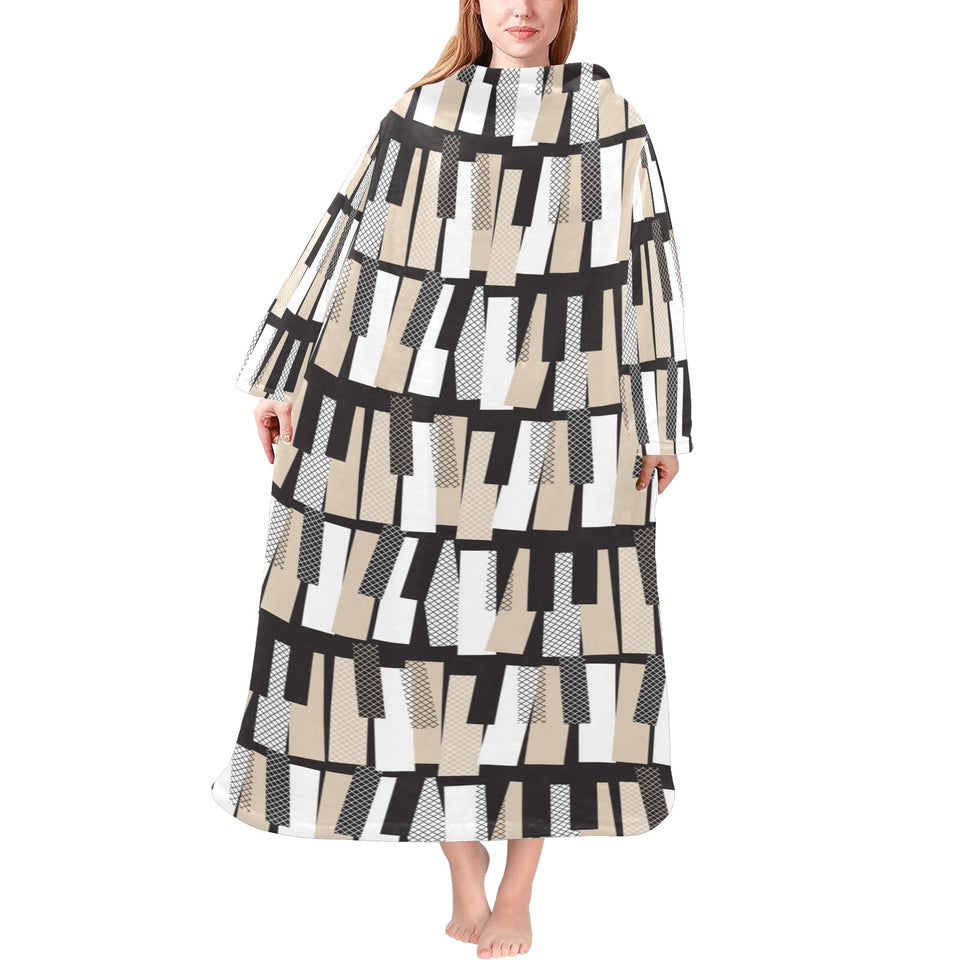 Piano Pattern Print Design 04 Blanket Robe with Sleeves