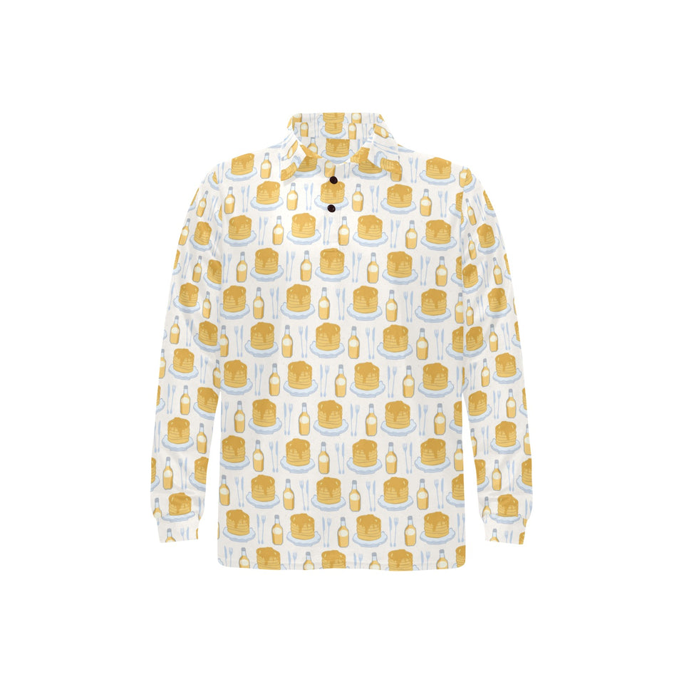 Pancake Pattern Print Design 05 Men's Long Sleeve Polo Shirt