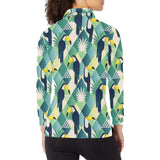 Toucan tropical leaves design pattern Women's Long Sleeve Polo Shirt