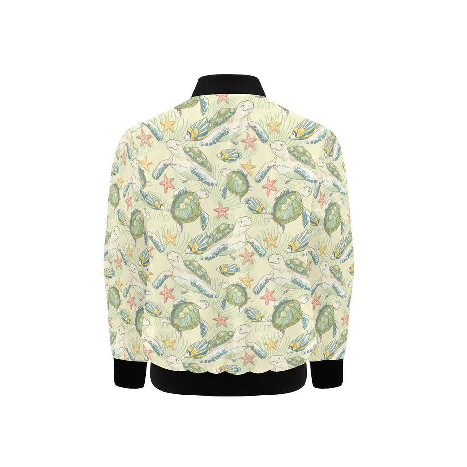 Hand drawn sea turtle fish pattern Kids' Boys' Girls' Bomber Jacket