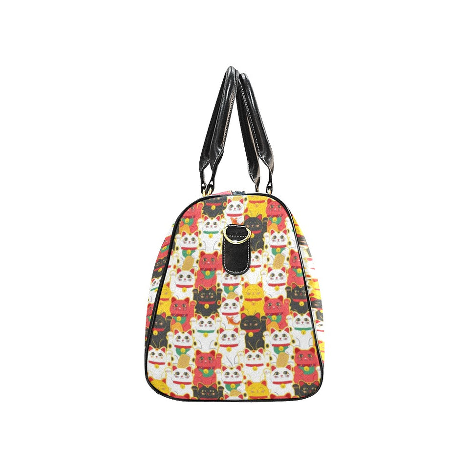 Colorful Maneki neko cat pattern Travel Bag