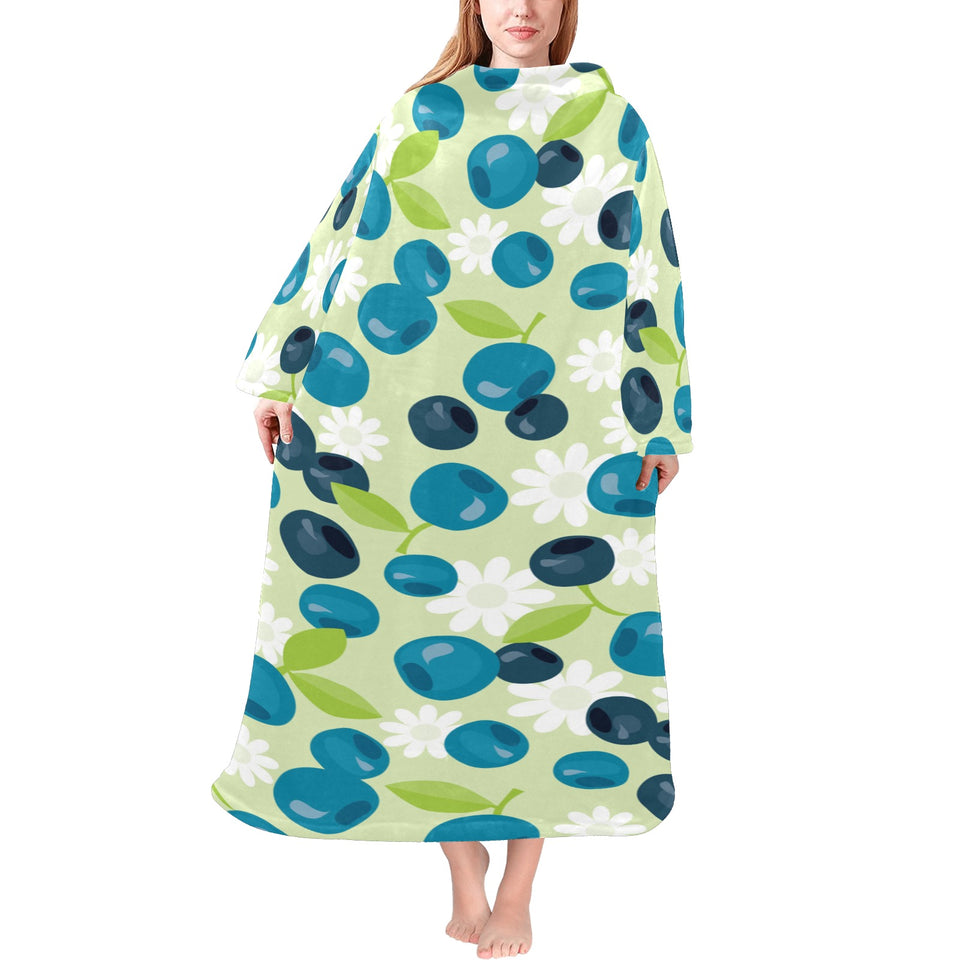 blueberry flower pattern Blanket Robe with Sleeves