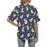 Cute sloth astronaut star planet rocket pattern Women's All Over Print Hawaiian Shirt